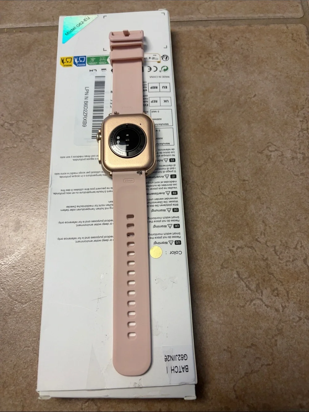 Pink Smartwatch with Silicone Band G62